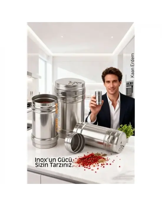Inox 3’lü Baharatlık Seti - Ayarlanabilir Başlıklı Gurme Serisi 304 Paslanmaz Çelik