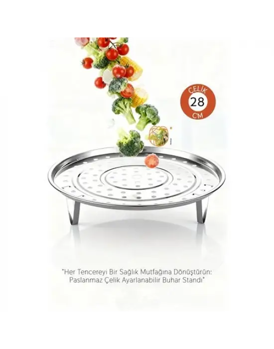 Inox Çelik Ayaklı Buharlı Pişirme Aparatı - 28 cm Çok Amaçlı Tencere İçi Haşlama Standı