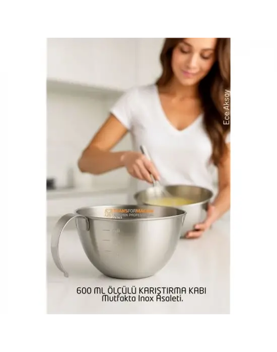 Inox Çelik Profesyonel Ölçülü arıştırma Kabı -600 ml Sos & Hazırlık Şefi Serisi