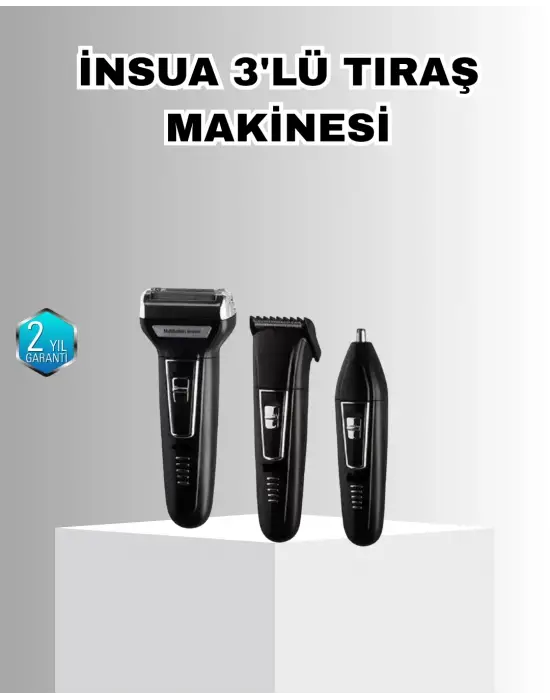 İnsua Erkek Bakım Seti – 3 Başlıklı Şarjlı Tıraş Makinesi, 60 Dakika Kablosuz Kullanım