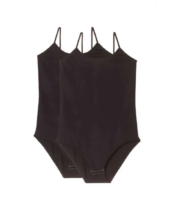 Omarı Battal Beden İp Askılı Çıtçıtlı Kadın Body Siyah