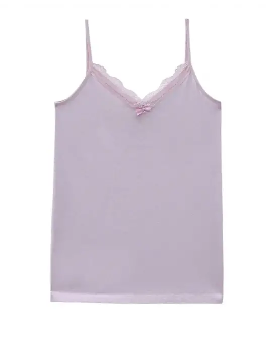 İp Askılı Dantelli Atlet   -Açık Lila