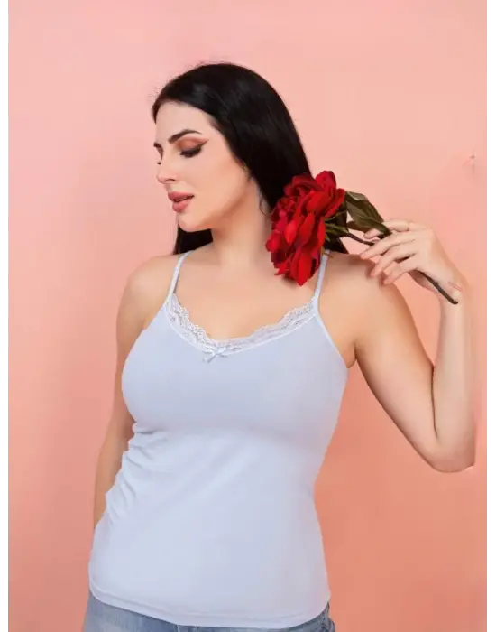 Omarı Şeffaf Dantel Detaylı İp Askılı Atlet