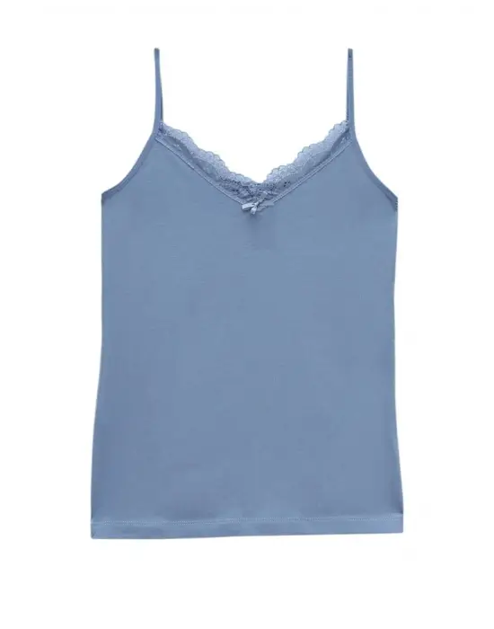 İp Askılı Dantelli Atlet   -İndigo