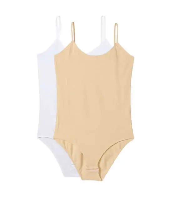 Omarı İp Askılı Kadın Çıtçıtlı Body Seti Beyaz ve Ten Uyumu