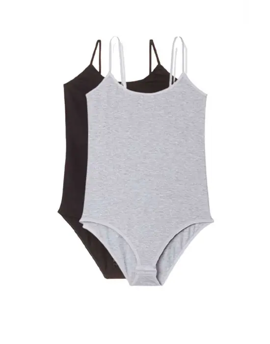 Omarı İp Askılı Çıtçıtlı Kadın Body Seti Siyah Gri