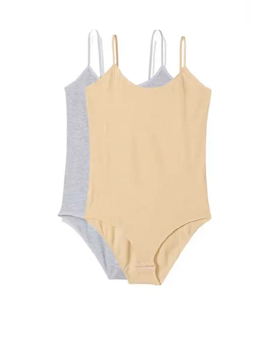 Omarı İp Askılı Çıtçıtlı Kadın Body Gri ve Ten - İncecik Tasarım!