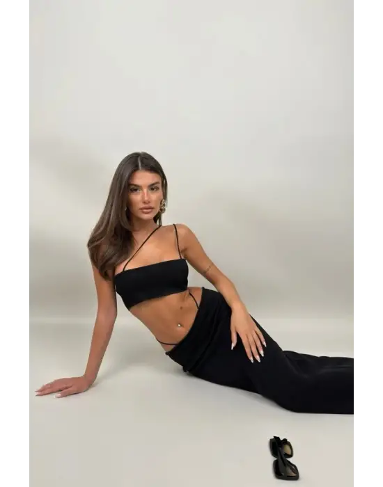 İp Detay Dokulu Maxi Etek