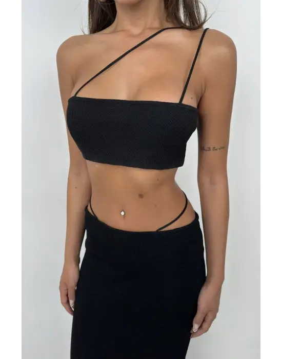 İp Detay Dokulu Maxi Etek