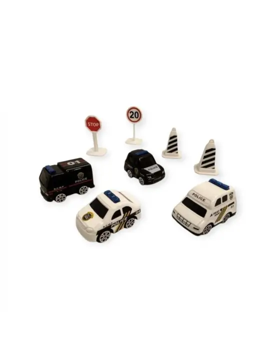 İş Makinaları 8 Parça Araç Seti - Polis Seti