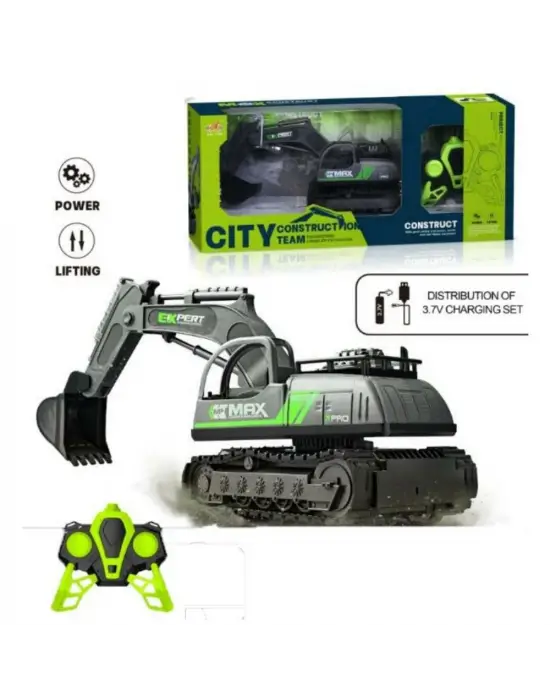 İş Makinaları Serisi - Şarjlı Uzaktan Kumandalı Excavator - Yeşil