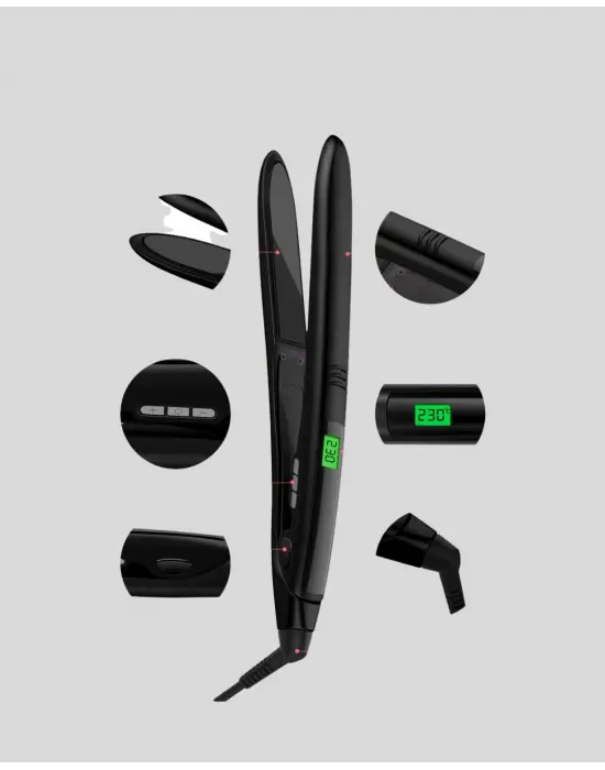 Isı Ayarlı Saç Düzleştirici Titanyum Seramik Plaka, Dijital Ekran