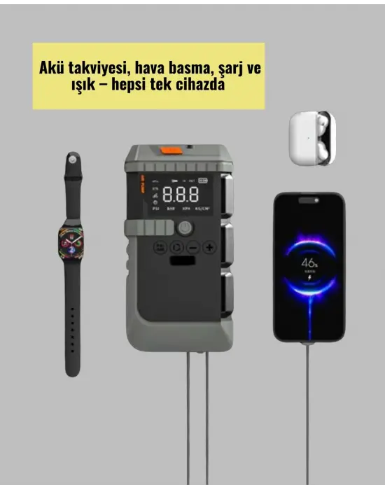 Işıklı Hava Kompresörlü Taşınabilir Akü Takviye Ünitesi