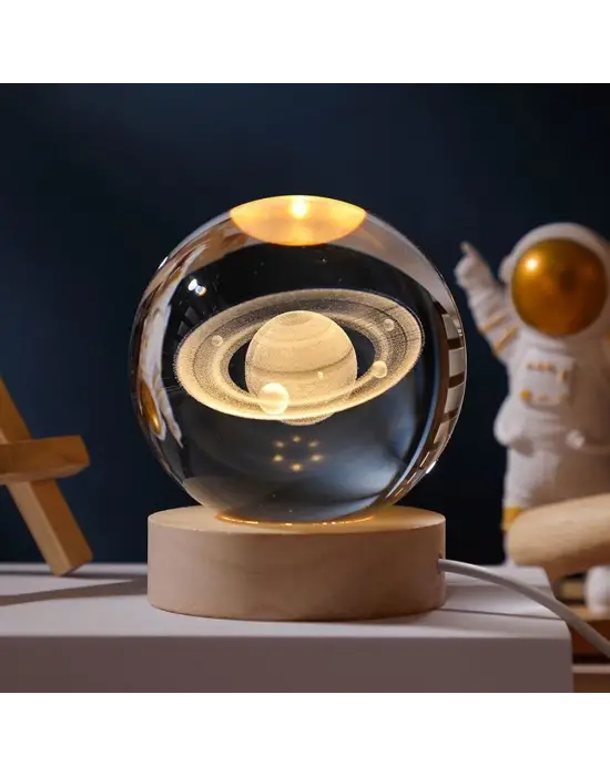 Işıklı Satürn Gezegen Cam Küresi Usb&039li