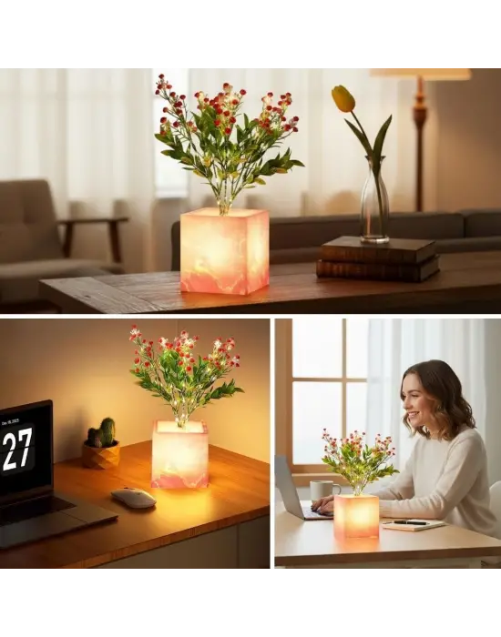 Işıklı Yapay Çiçek – Pembe Saksılı LED Dekoratif Bitki, Masaüstü ve Ev Ofis Aydınlatmalı Süs Bitkisi