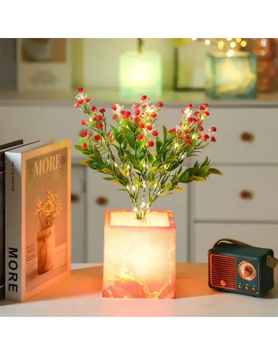 Işıklı Yapay Çiçek – Pembe Saksılı LED Dekoratif Bitki, Masaüstü ve Ev Ofis Aydınlatmalı Süs Bitkisi