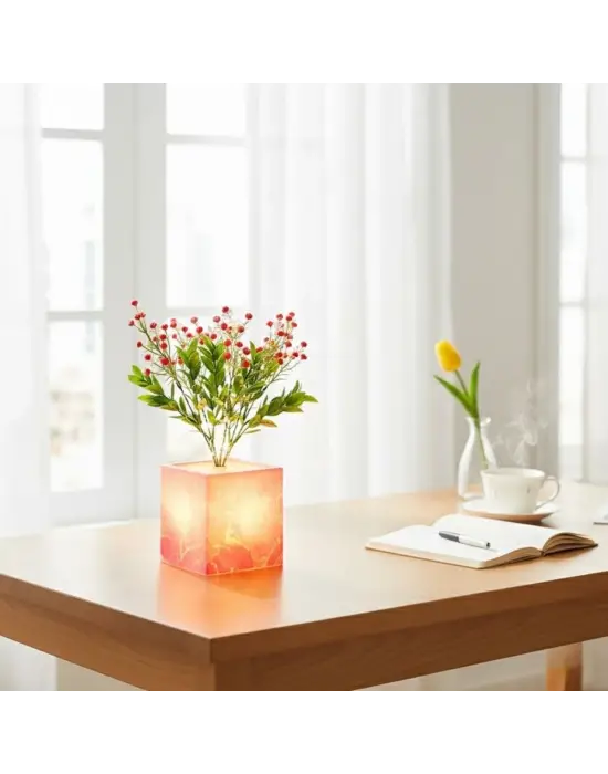 Işıklı Yapay Çiçek – Pembe Saksılı LED Dekoratif Bitki, Masaüstü ve Ev Ofis Aydınlatmalı Süs Bitkisi