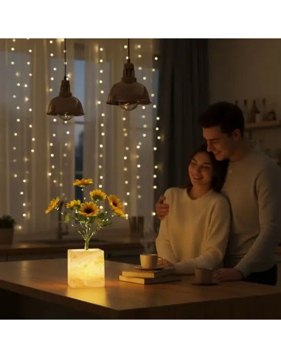 Işıklı Yapay Çiçek – Sarı Saksılı LED Dekoratif Bitki, Masaüstü ve Ev Ofis Aydınlatmalı Süs Bitkisi