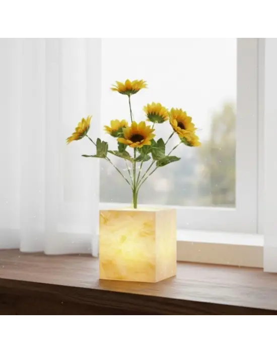 Işıklı Yapay Çiçek – Sarı Saksılı LED Dekoratif Bitki, Masaüstü ve Ev Ofis Aydınlatmalı Süs Bitkisi