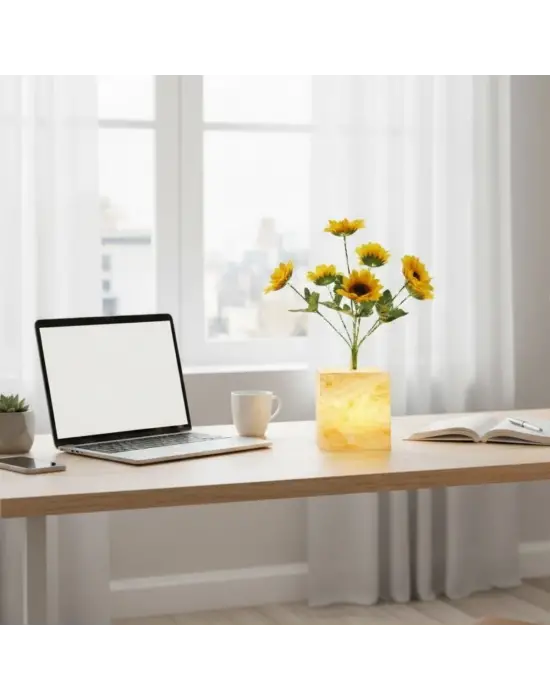 Işıklı Yapay Çiçek – Sarı Saksılı LED Dekoratif Bitki, Masaüstü ve Ev Ofis Aydınlatmalı Süs Bitkisi