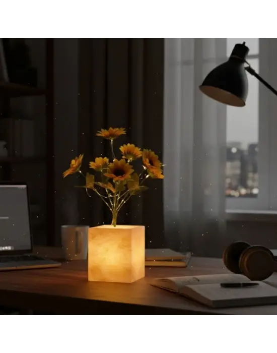 Işıklı Yapay Çiçek – Sarı Saksılı LED Dekoratif Bitki, Masaüstü ve Ev Ofis Aydınlatmalı Süs Bitkisi