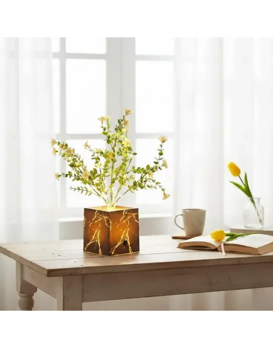 Işıklı Yapay Çiçek – Siyah Saksılı LED Dekoratif Bitki, Masaüstü ve Ev Ofis Aydınlatmalı Süs Bitkisi