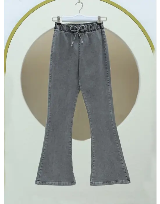 İspanyol Paça Bağcık Detaylı Kot Pantolon  -Açık Gri