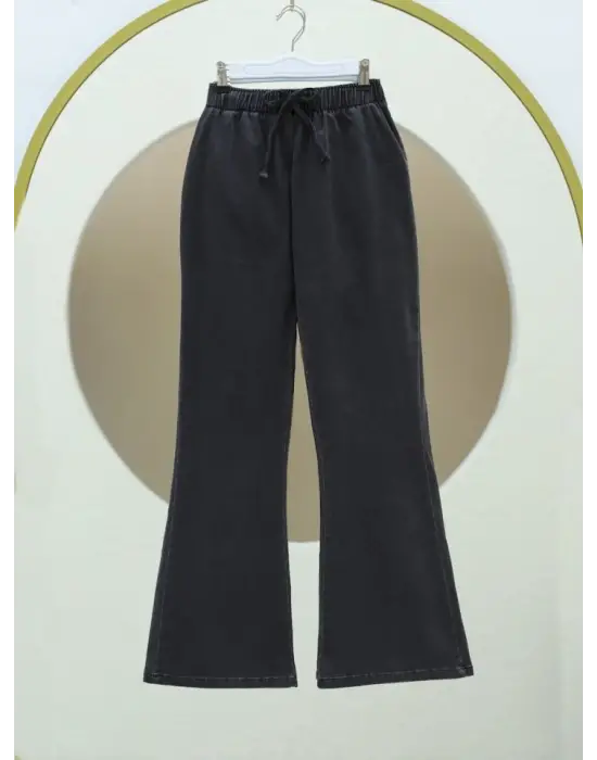 İspanyol Paça Bağcık Detaylı Kot Pantolon -Füme