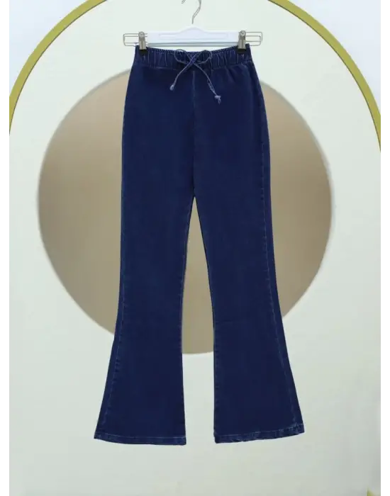 Omarı İspanyol Paça Bağcık Detaylı Kot Pantolon - İndigo Rengi