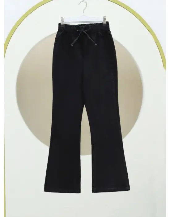 İspanyol Paça Bağcık Detaylı Kot Pantolon -Siyah