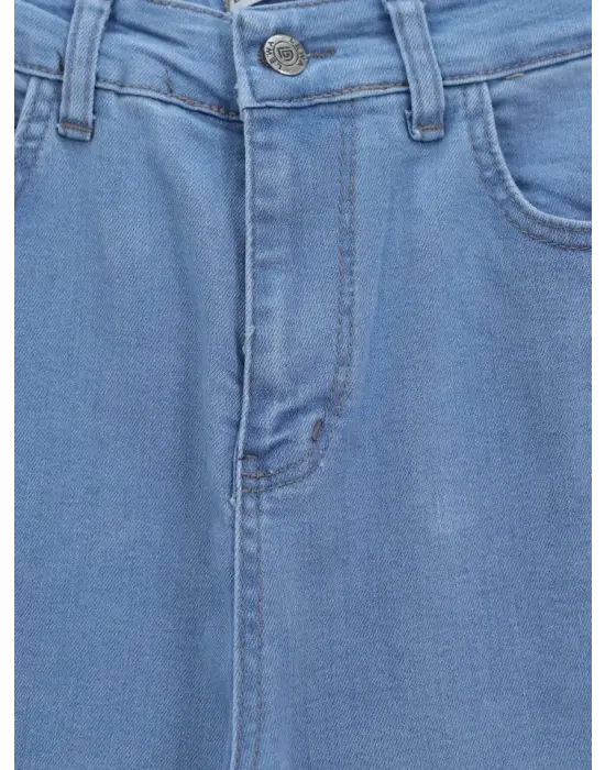 İspanyol Paça Yüksek Bel Kot Pantolon   -Açık Mavi