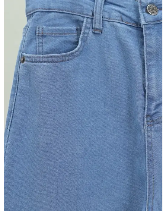 İspanyol Paça Yüksek Bel Kot Pantolon   -Açık Mavi