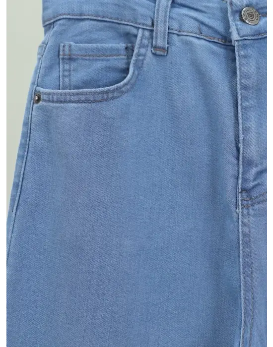 Omarı Yüksek Bel İspanyol Paça Kot Pantolon - Açık Mavi