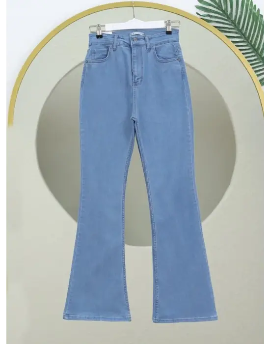 İspanyol Paça Yüksek Bel Kot Pantolon   -Açık Mavi