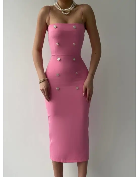 Omarı Çiçek Desenli Taşlı Elbise