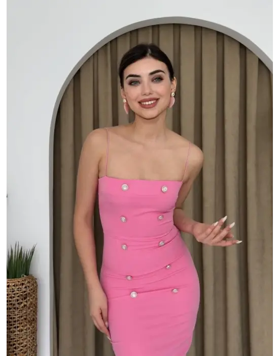 Omarı Çiçek Desenli Taşlı Elbise