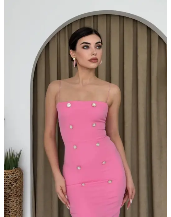 Omarı Çiçek Desenli Taşlı Elbise