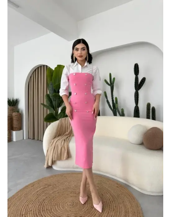 Omarı Çiçek Desenli Taşlı Elbise