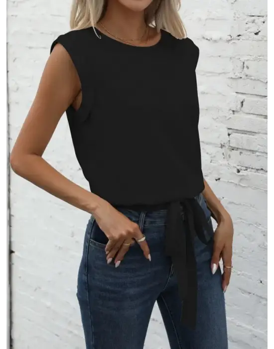 Omarı Etek Ucu Bağlama Detaylı Kadın Krep Bluz