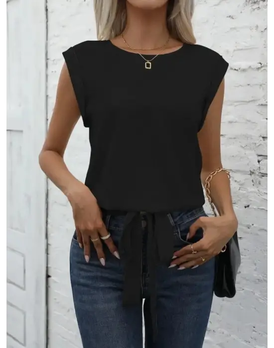 Omarı Etek Ucu Bağlama Detaylı Kadın Krep Bluz