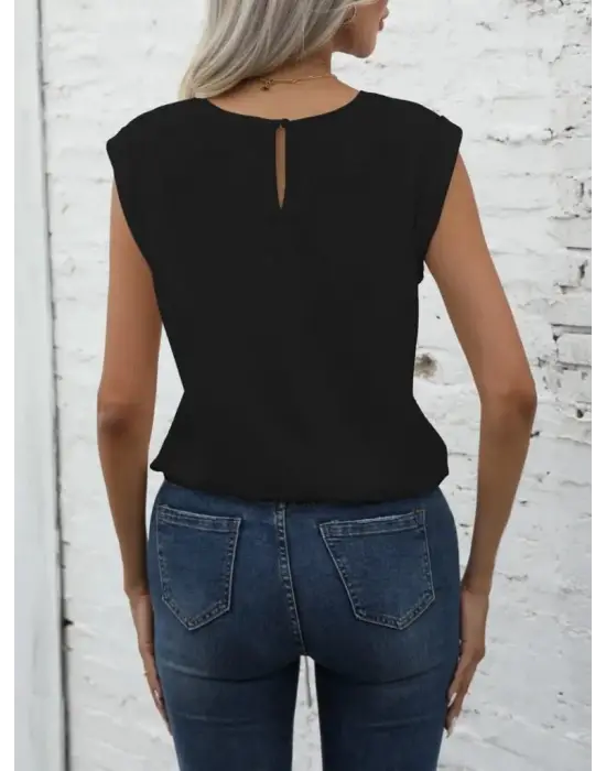 Omarı Etek Ucu Bağlama Detaylı Kadın Krep Bluz