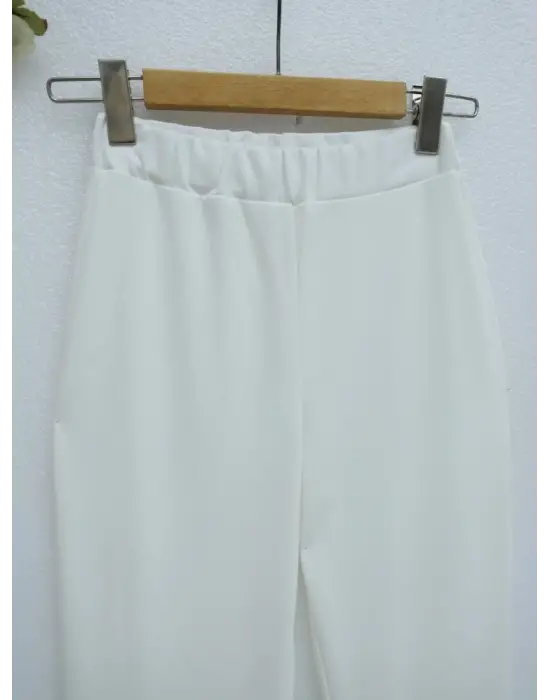 İthal Kumaş İspanyol Paça Pantolon -Beyaz
