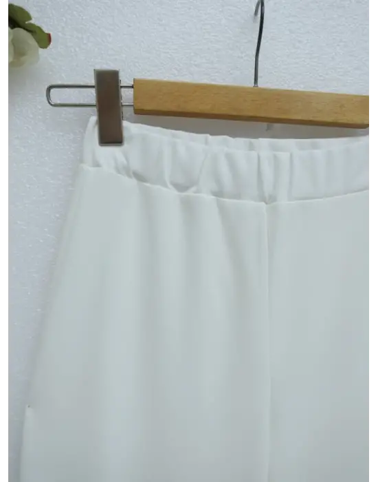 İthal Kumaş İspanyol Paça Pantolon -Beyaz