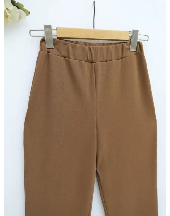 İthal Kumaş İspanyol Paça Pantolon -Kahve