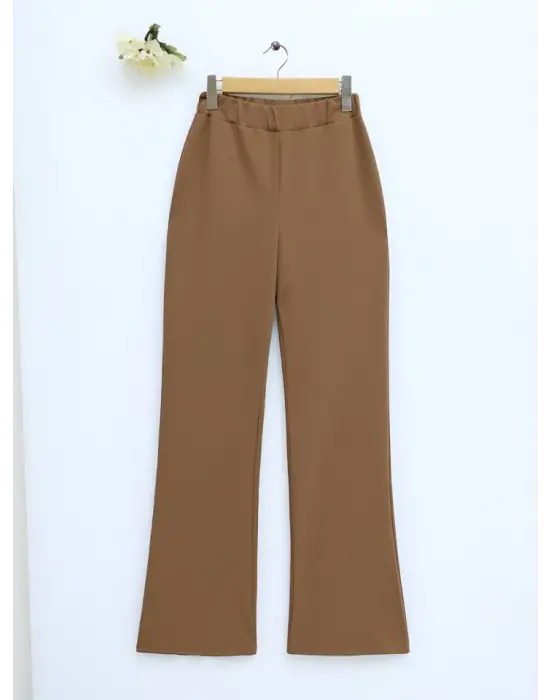 İthal Kumaş İspanyol Paça Pantolon -Kahve