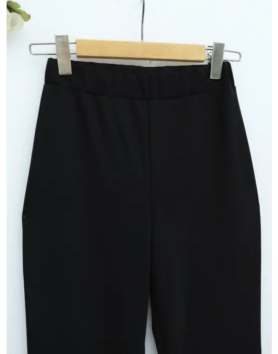 İthal Kumaş İspanyol Paça Pantolon -Siyah