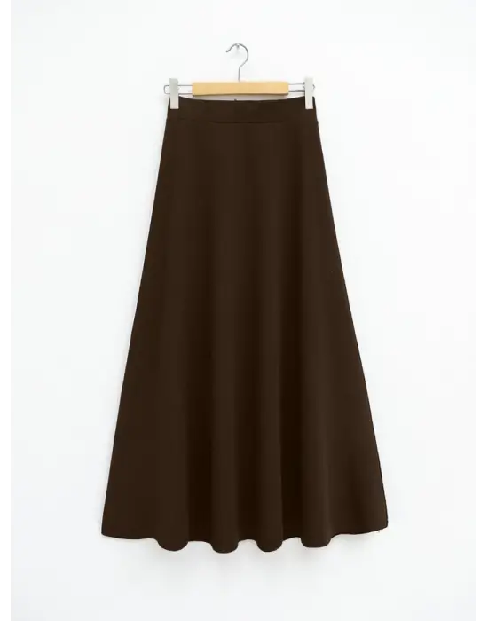 İthal Likralı Krep Kumaş Kiloş Çan Etek  -Kahve