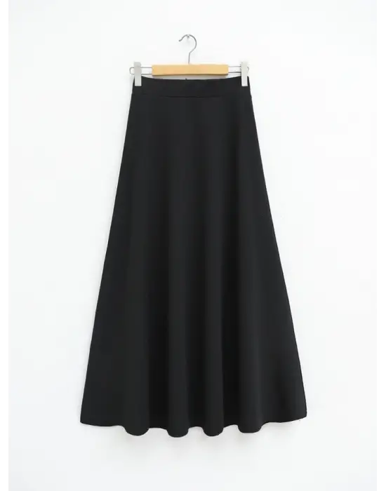 İthal Likralı Krep Kumaş Kiloş Çan Etek -Siyah