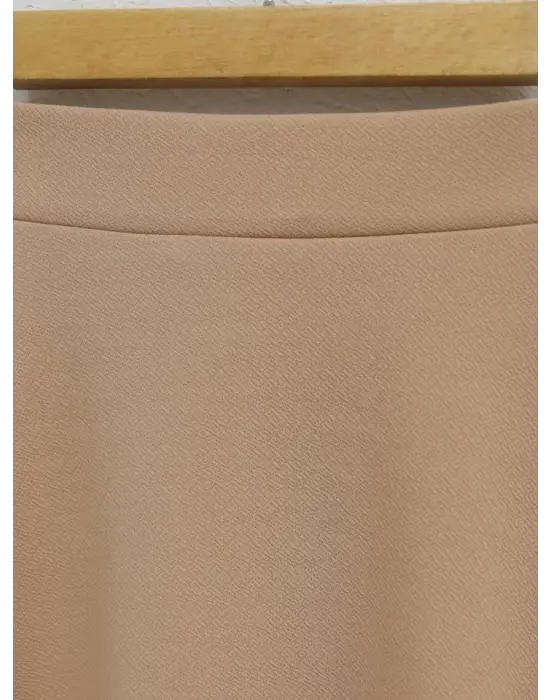 İthal Likralı Krep Kumaş Kiloş Çan Etek -Vizon