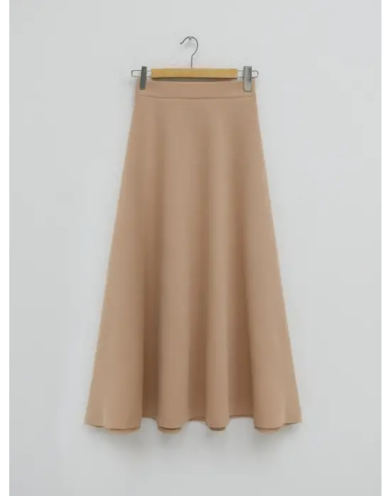 İthal Likralı Krep Kumaş Kiloş Çan Etek -Vizon